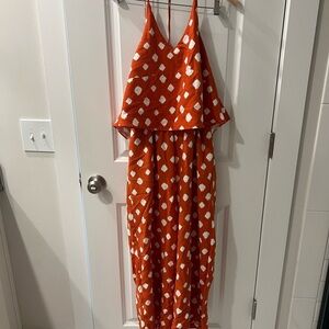 Orange and White Patterned Romper